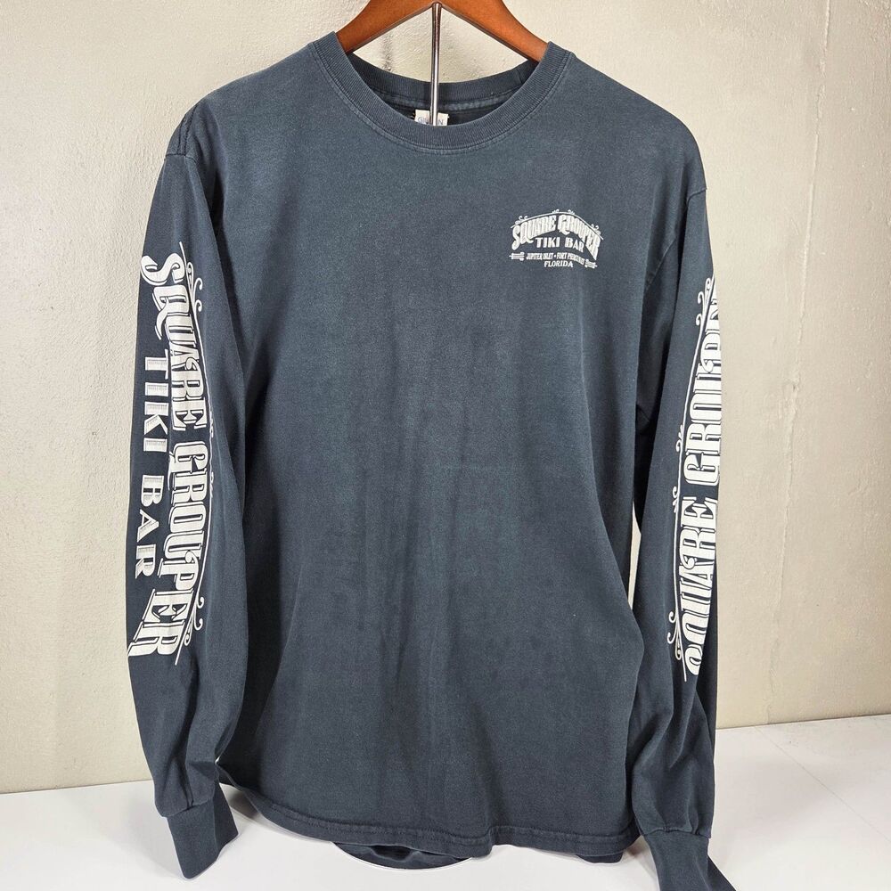 Vintage Y2K Square Grouper Tiki Bar Pirate Gildan Long Sleeve Promo Shirt Sz M